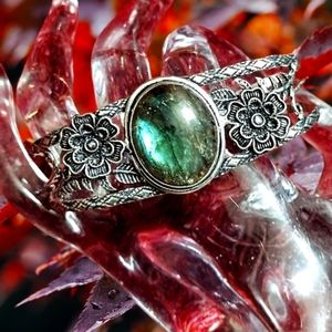 925 Sterling Silver Plated Stone Cuff Bangle